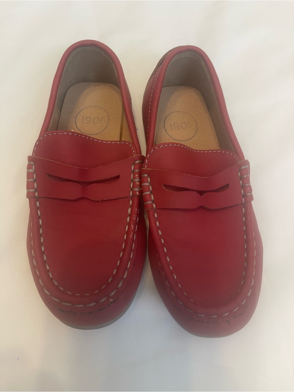 1901 Boys Red Leather Penny Loafers Dress Shoes Size 12m